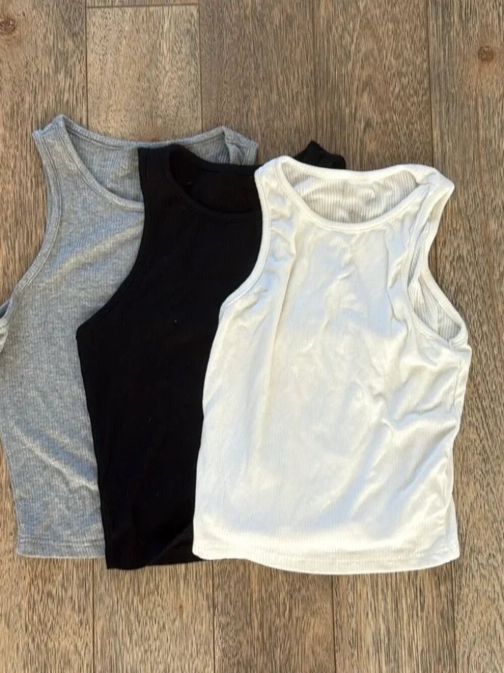 Lot 3 Soft Ribbed Knit Sleeveless Tank Tops Black White Grey XS